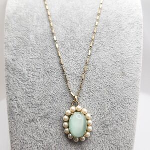 Vintage Art Deco Revival Mint Moonglow Cabochon Pearl Pendant Necklace 32 Adj